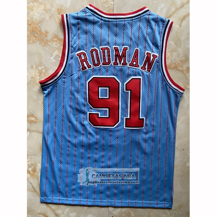 Camiseta Chicago Bulls Dennis Rodman NO 91 Mitchell & Ness 1996-97 Azul